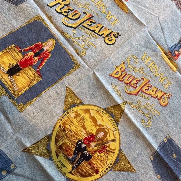 Vintage 90’s Versace Jeans Blue Jeans Promo Fragrance Perfume cotton bandana - Picture 3 of 8